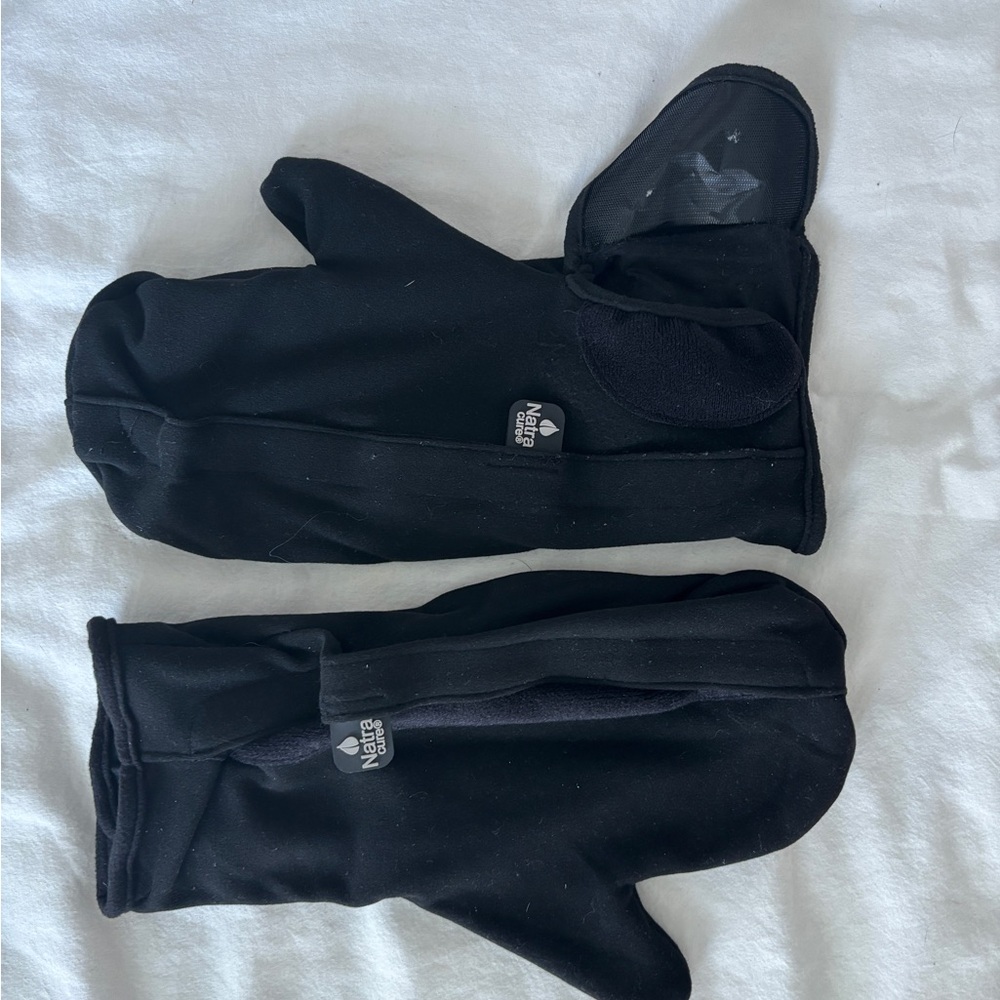 NatraCure Convertible Fleece Mittens Flip-Top Gloves Black